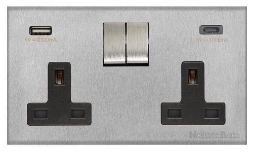 2 Gang 13A Socket with USB-A+C / Winchester